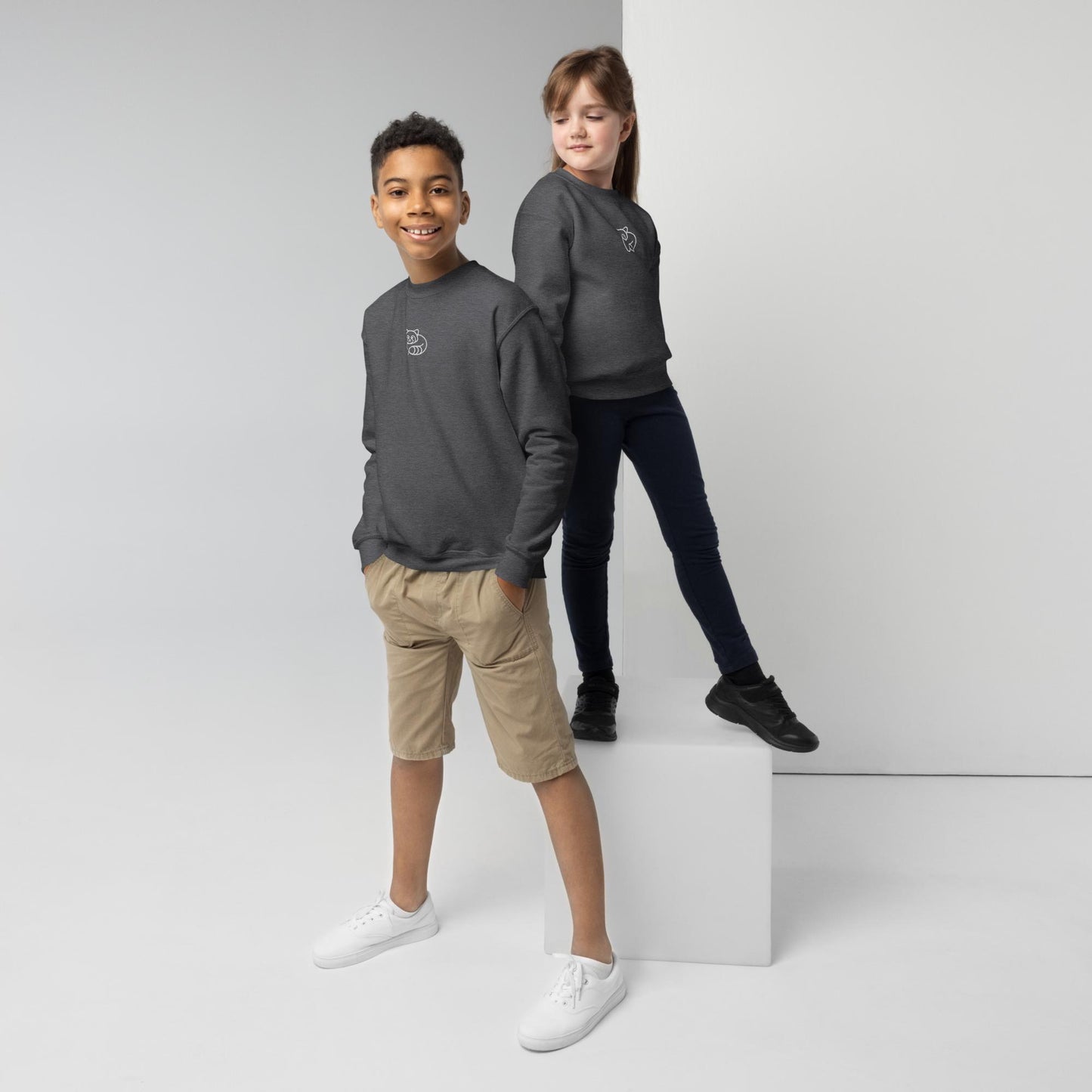 Kids Crewneck Sweater - Panda Icon - Charcoal