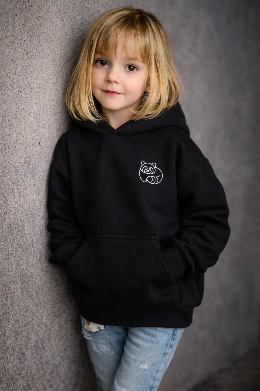 Kids Hoodie - Panda Icon - Black
