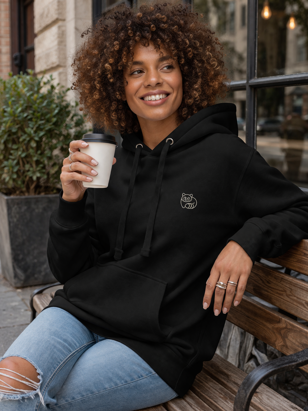 Premium Hoodie - Panda Icon - Black