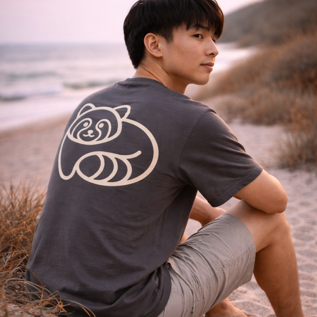 Premium Tee - Panda Back Icon - Washed Pepper